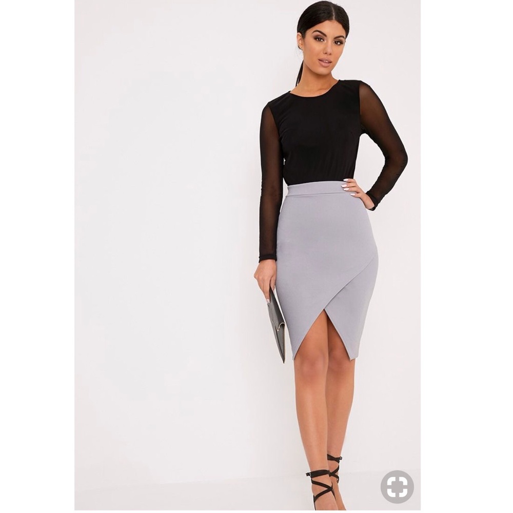 Aislynn Grey Wrap Midi Skirt